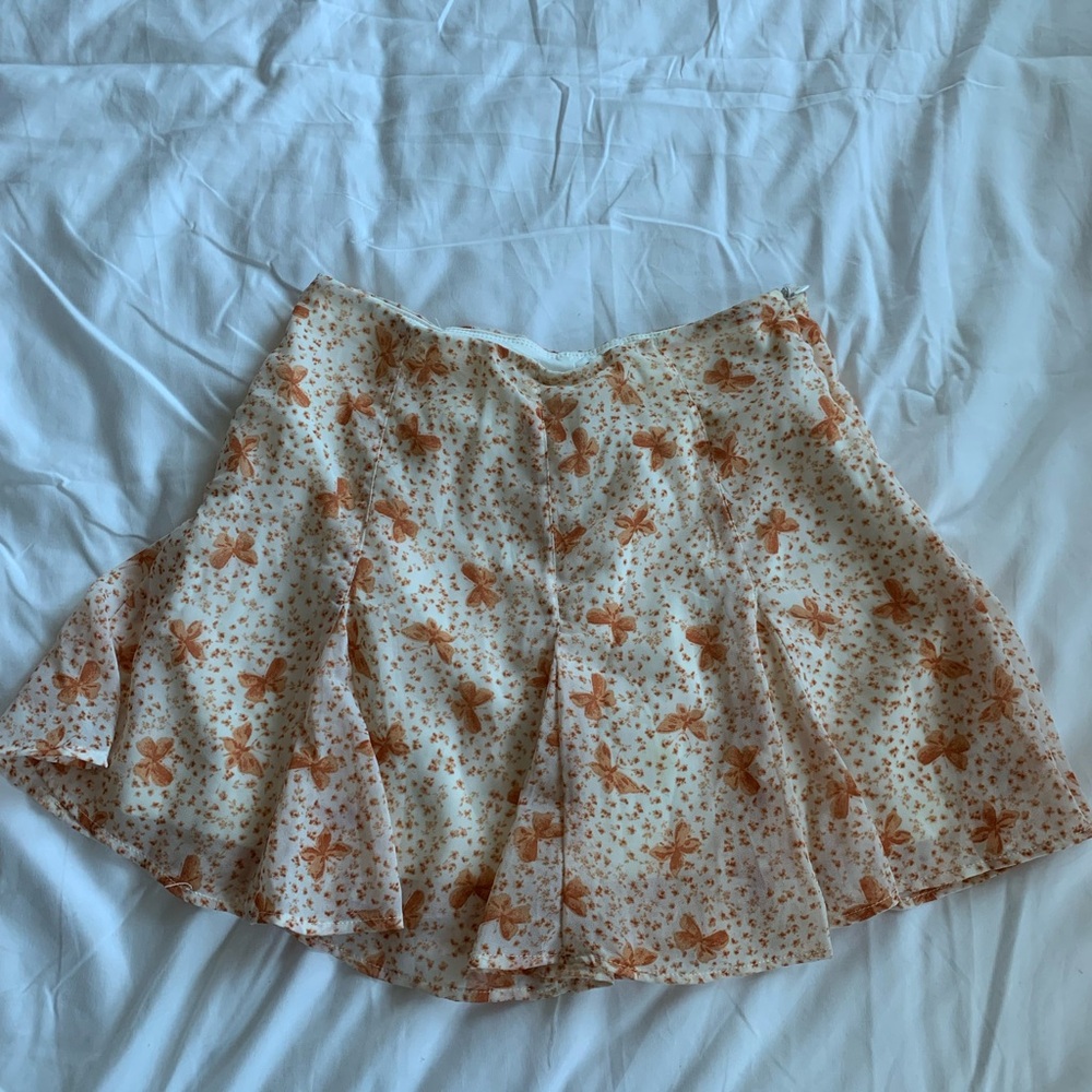Forever 21 Floral Print Skirt in Orange and Cream
